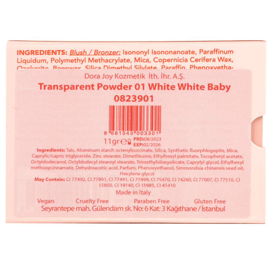 Mat Makyaj Sabitleyici Transparan Pudra 01 White White Baby Transparent Powder Vegan E Vitaminli